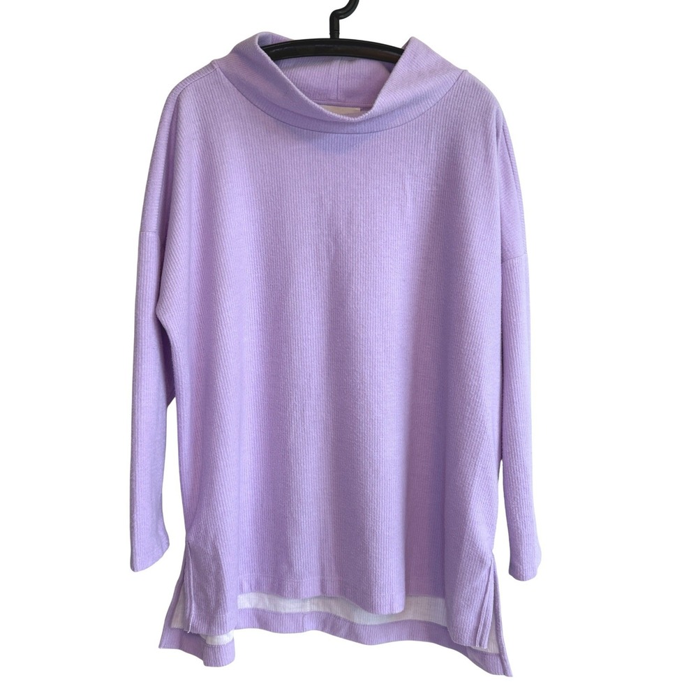 Anthropologie Lavender Ribbed Mock Neck Tunic Top L Soft Boho‎ Cottagecore Chic